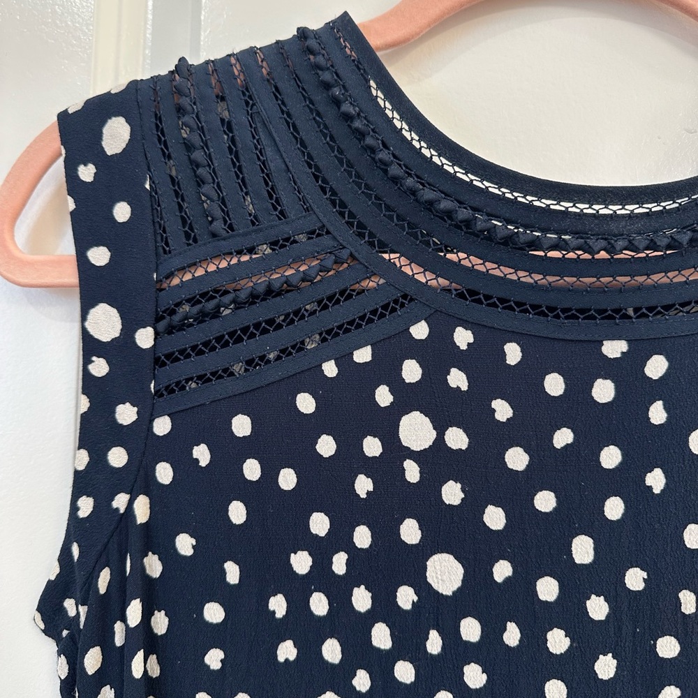 Meadow Rue Blue Sleeveless Ribbed Ruffled Blouse - Picture 2 of 5
